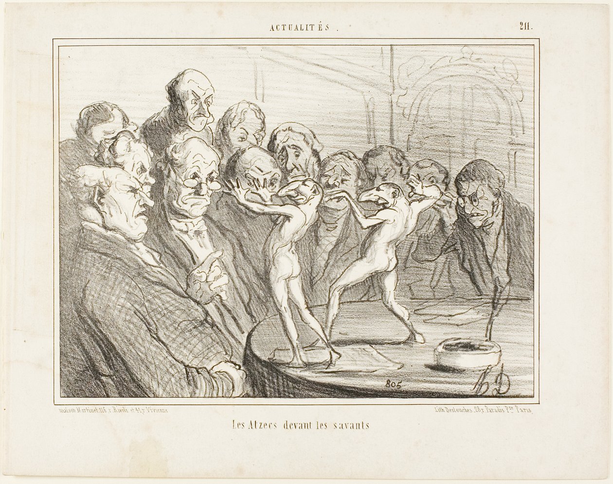 Los aztecas ante los científicos, lámina 211 de Actualités de Honoré Victorin Daumier