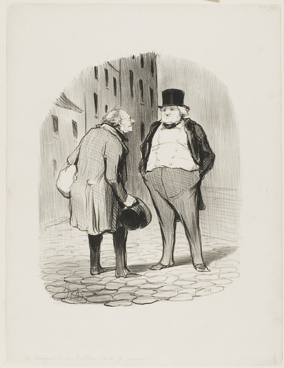 El burgués y su sastre, lámina 5 de Les Bons Bourgeois de Honoré Victorin Daumier