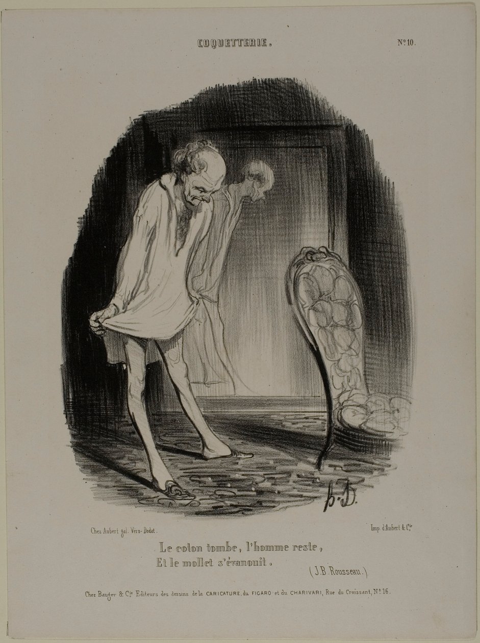 La bata de algodón cae, el hombre permanece y el becerro se desvanece (J.B. Rousseau), lámina 10 de Coquetterie de Honoré Victorin Daumier