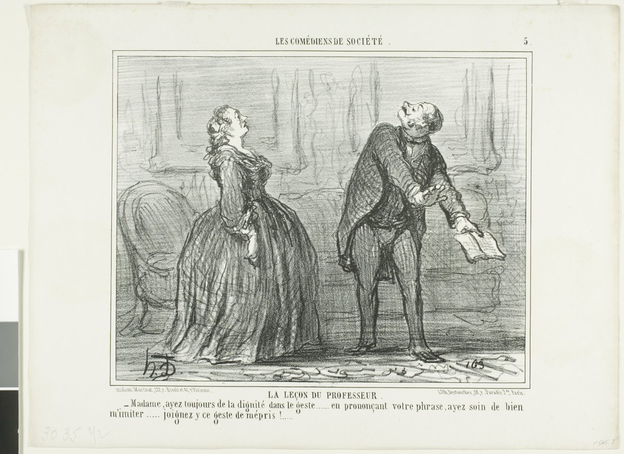 La lección del profesor, lámina cinco de Les Comédiens de Société de Honoré Victorin Daumier