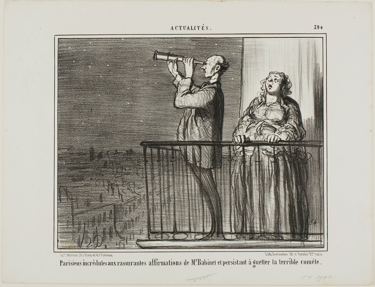 Los parisinos no se fían del todo de las garantías de Monsieur Babinet e insisten en esperar al cometa, plancha 394 de Actualités de Honoré Victorin Daumier
