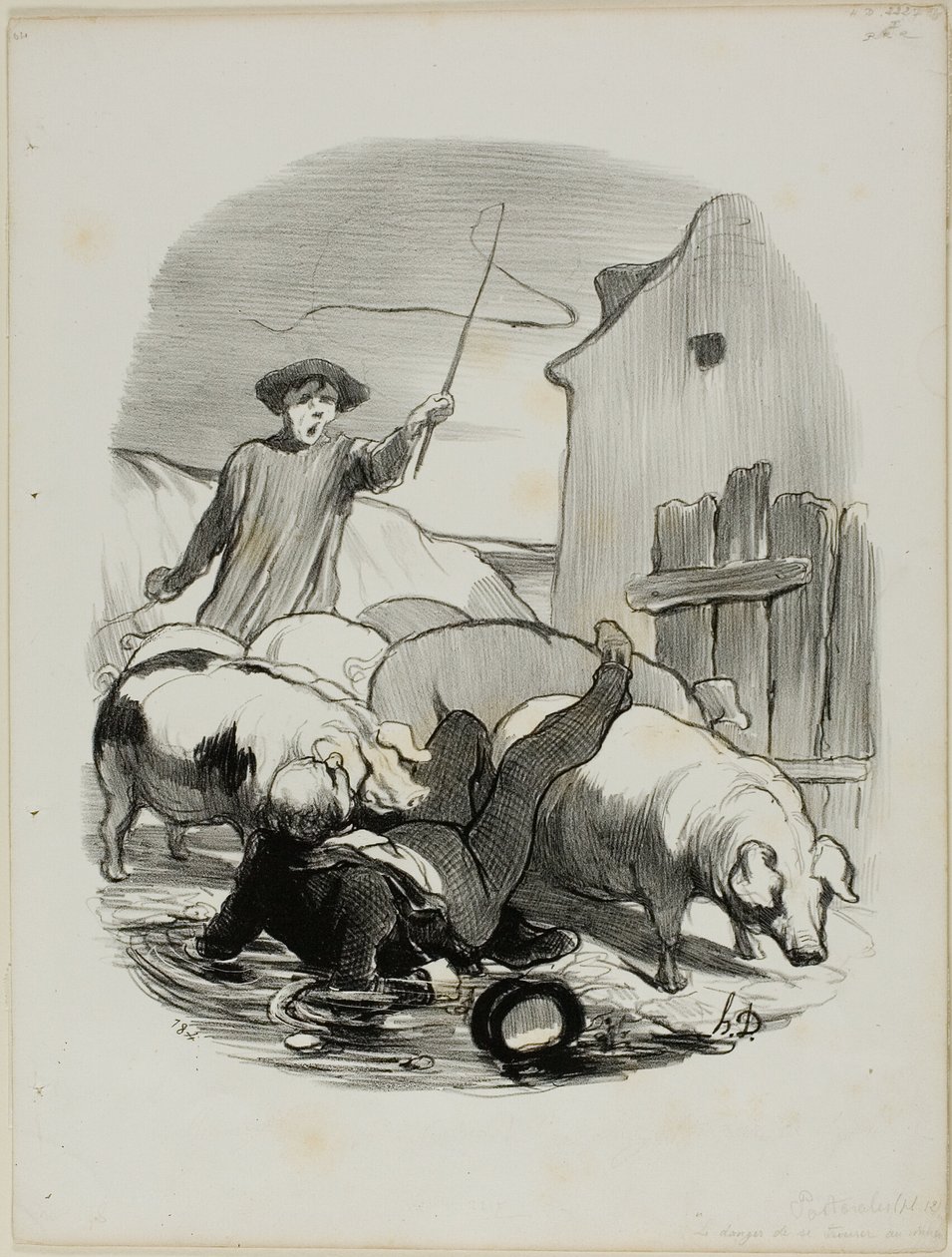 El peligro de quedar atrapado en una persecución de campanarios, lámina 12 de Pastorales de Honoré Victorin Daumier