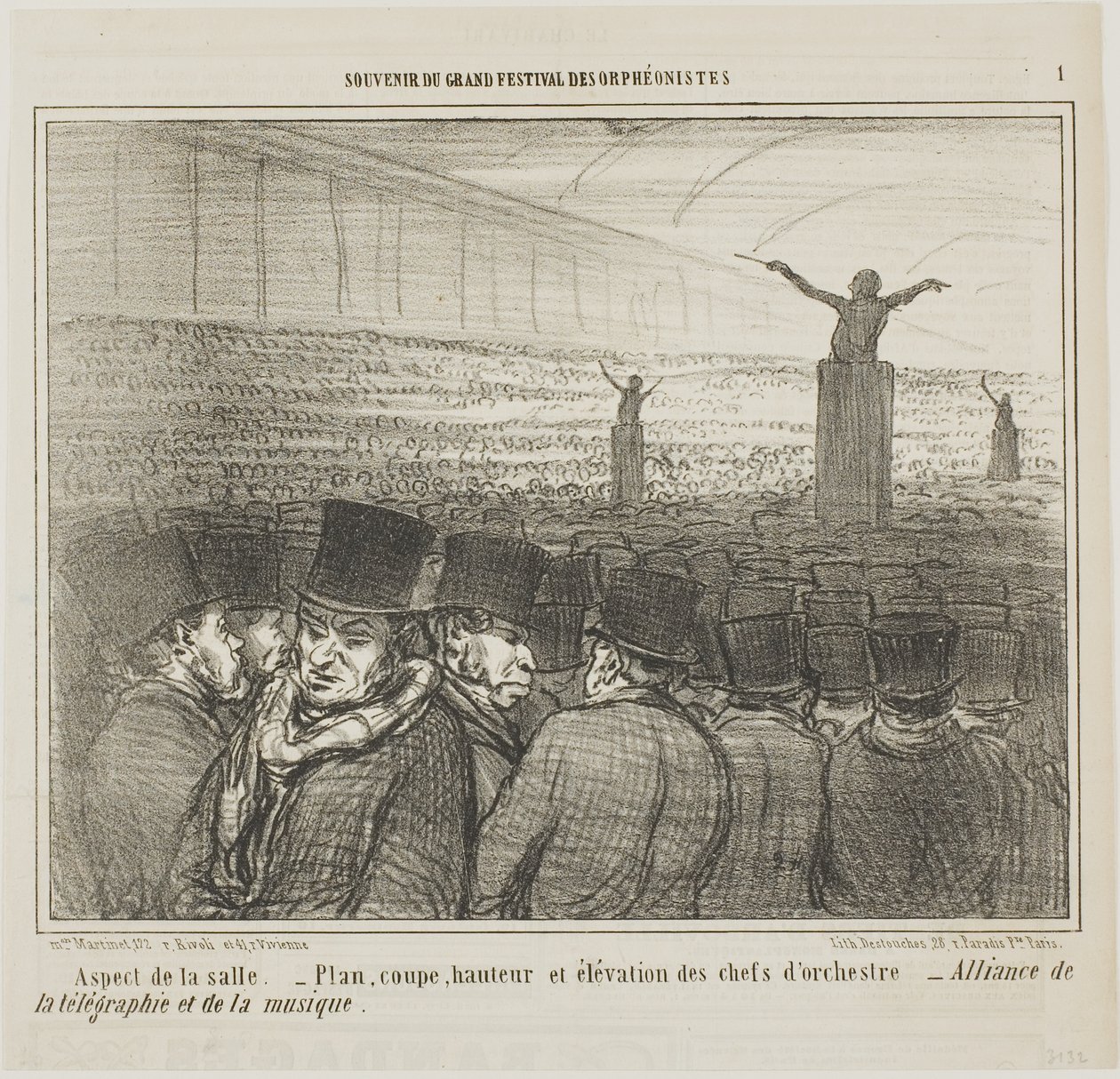 Vista de la Gran Sala, lámina 1 de Souvenirdu Grand Festival des Orphéonistes de Honoré Victorin Daumier