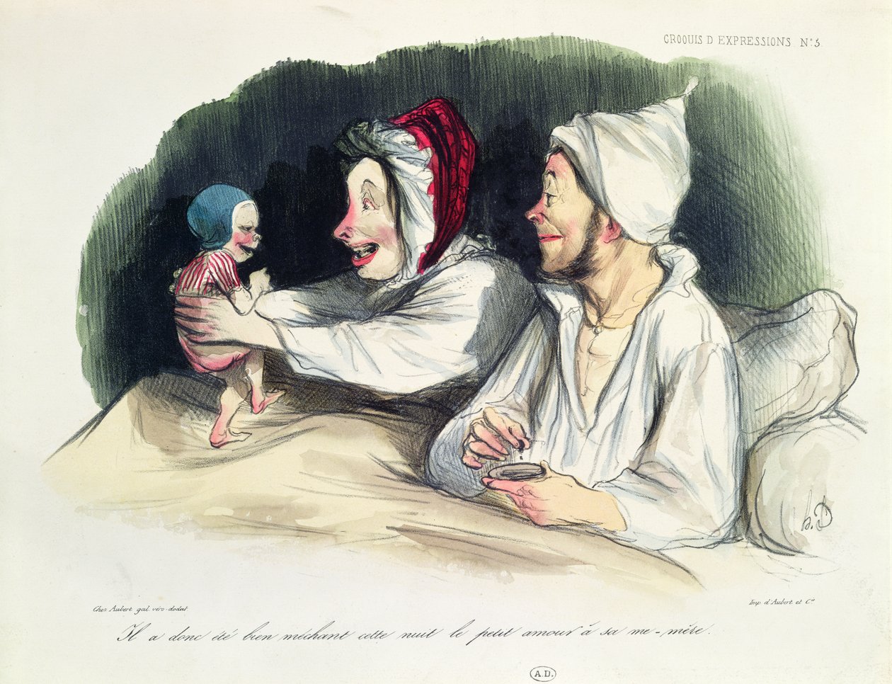 Padres extasiados con su nuevo bebé de Honoré Daumier