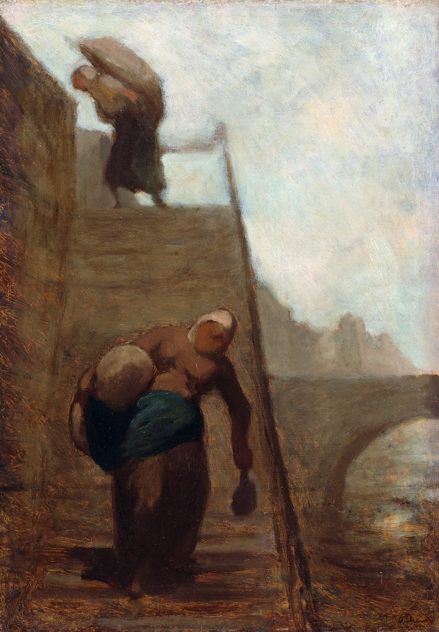 Lavanderas en los escalones del muelle, 1850-52 de Honoré Daumier