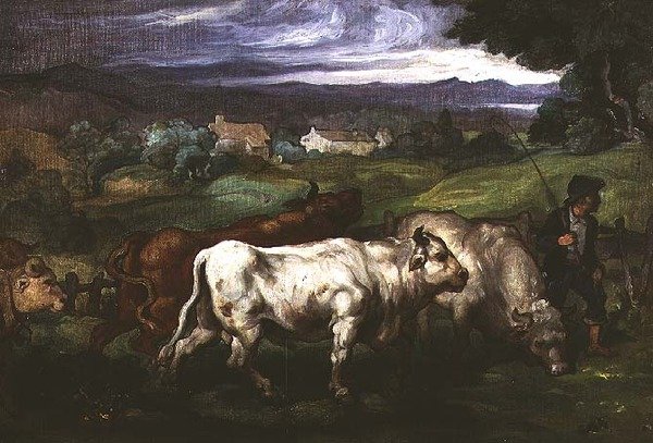 Ganado y un Pastor en un Paisaje de Honore (circle of) Daumier