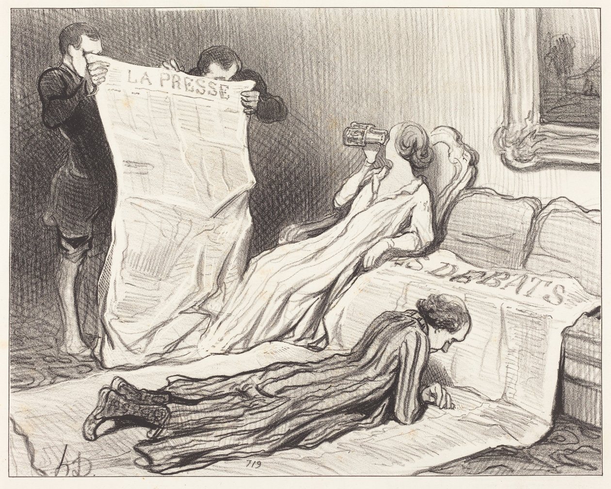 Suscriptores que reciben su periódico... de Honoré Daumier