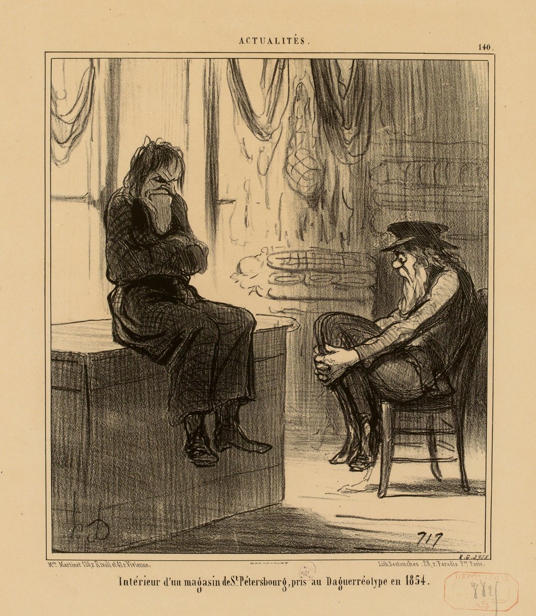 Noticias n.º 140: Interior de una tienda de San Petersburgo, fotografiado en daguerrotipo en 1854 de Honoré Daumier