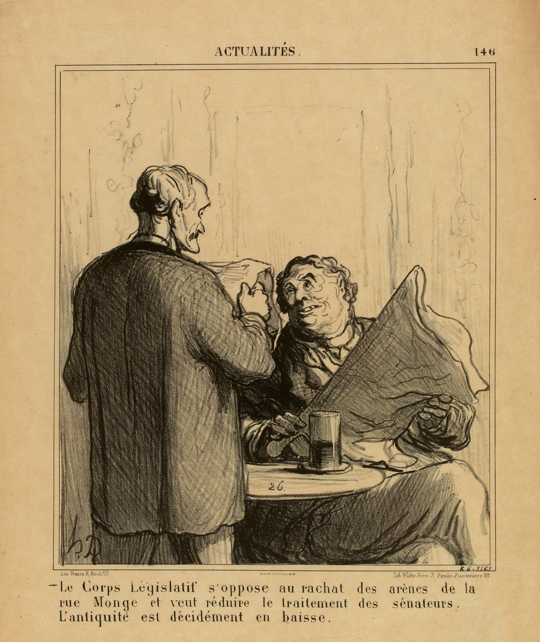 Actualidades n.º 146: El Cuerpo Legislativo se opone a la recompra de las arenas de la rue Monge de Honoré Daumier