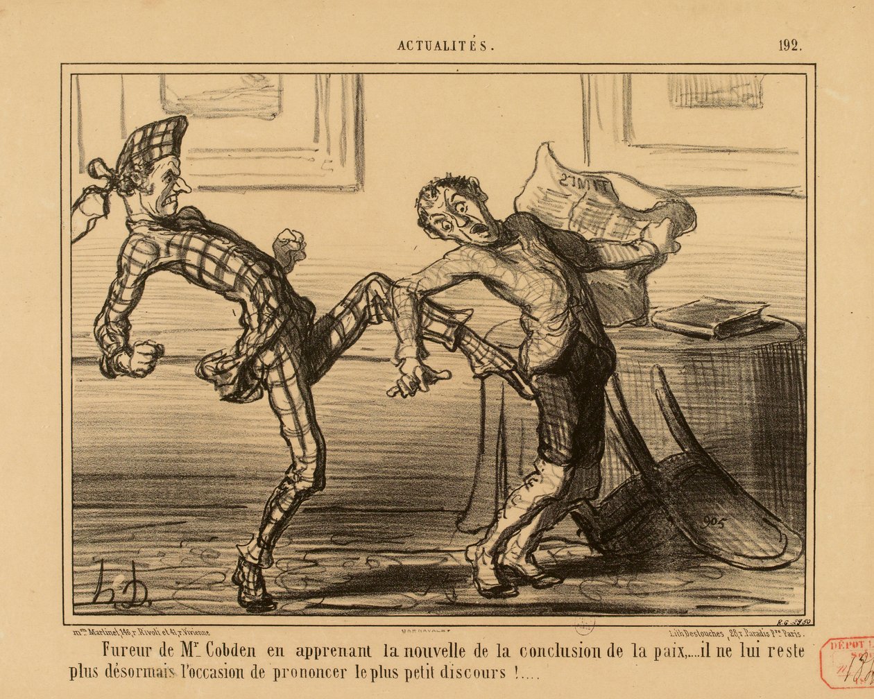 Actualidades n.º 192: Furia del señor Cobden al enterarse de la noticia de la conclusión de la paz... de Honoré Daumier