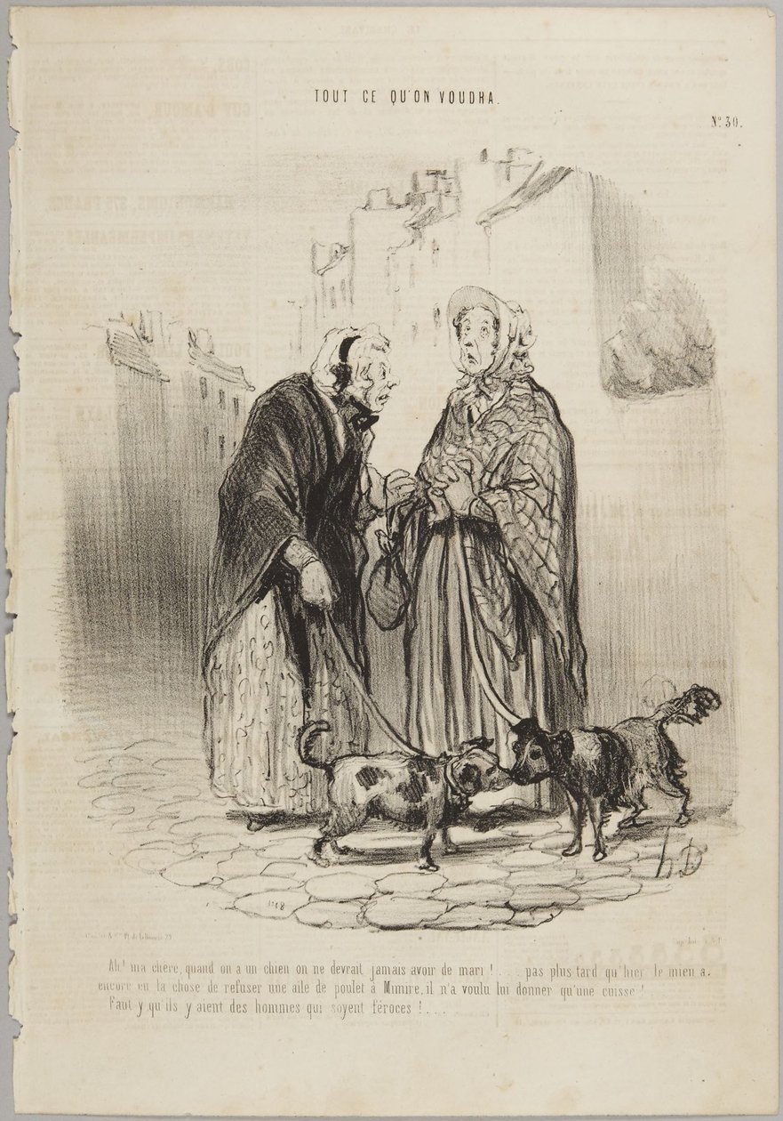 ¡Ah, querida, cuando se tiene un perro, nunca se debería tener marido!, número 30 de la serie «Tout ce qu’on voudra» de Le Charivari de Honoré Daumier