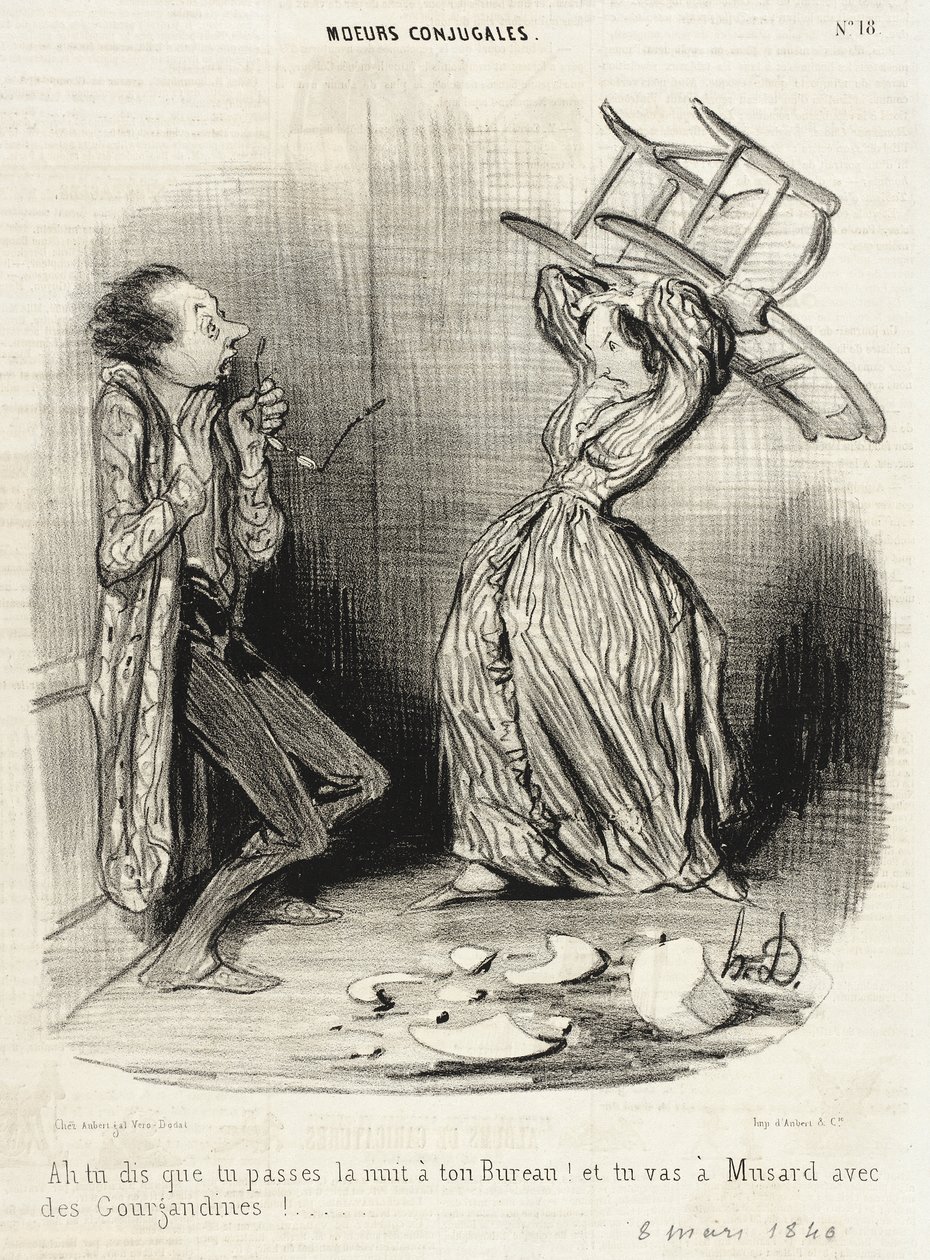 ¡Ah, dices que te pasas la noche en la oficina!... de Honoré Daumier