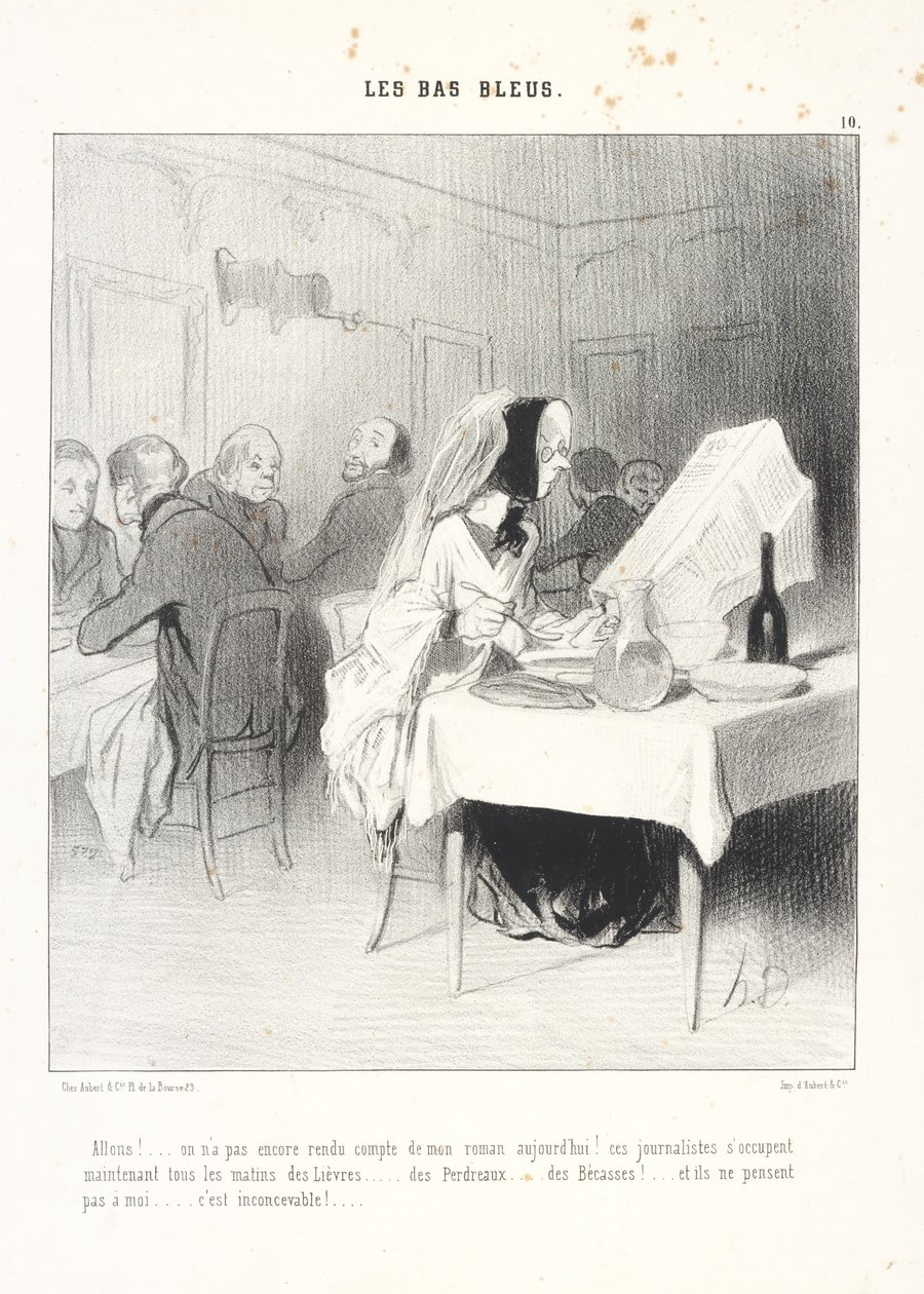 ¡Vamos!... ¡todavía no han reseñado mi novela hoy! Estos periodistas se ocupan ahora todas las mañanas de liebres... perdices... becadas!... y no piensan en mí... ¡es inconcebible! de Honoré Daumier