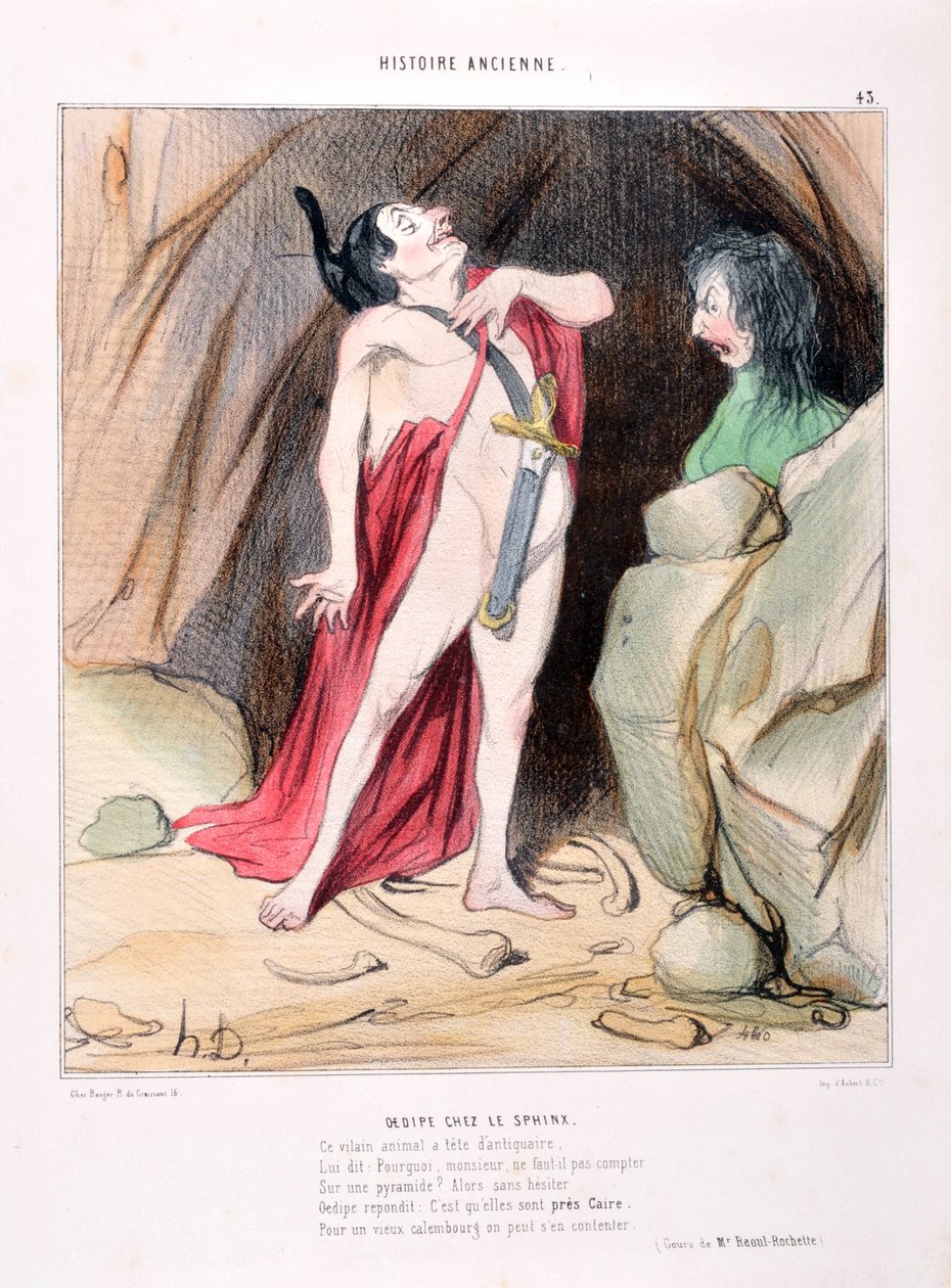 Obra de arte de Honore Daumier (1808-1879). Historia antigua Edipo en la esfinge. BIBLIOTECA DEL ALCÁZAR, MARSELLA de Honoré Daumier