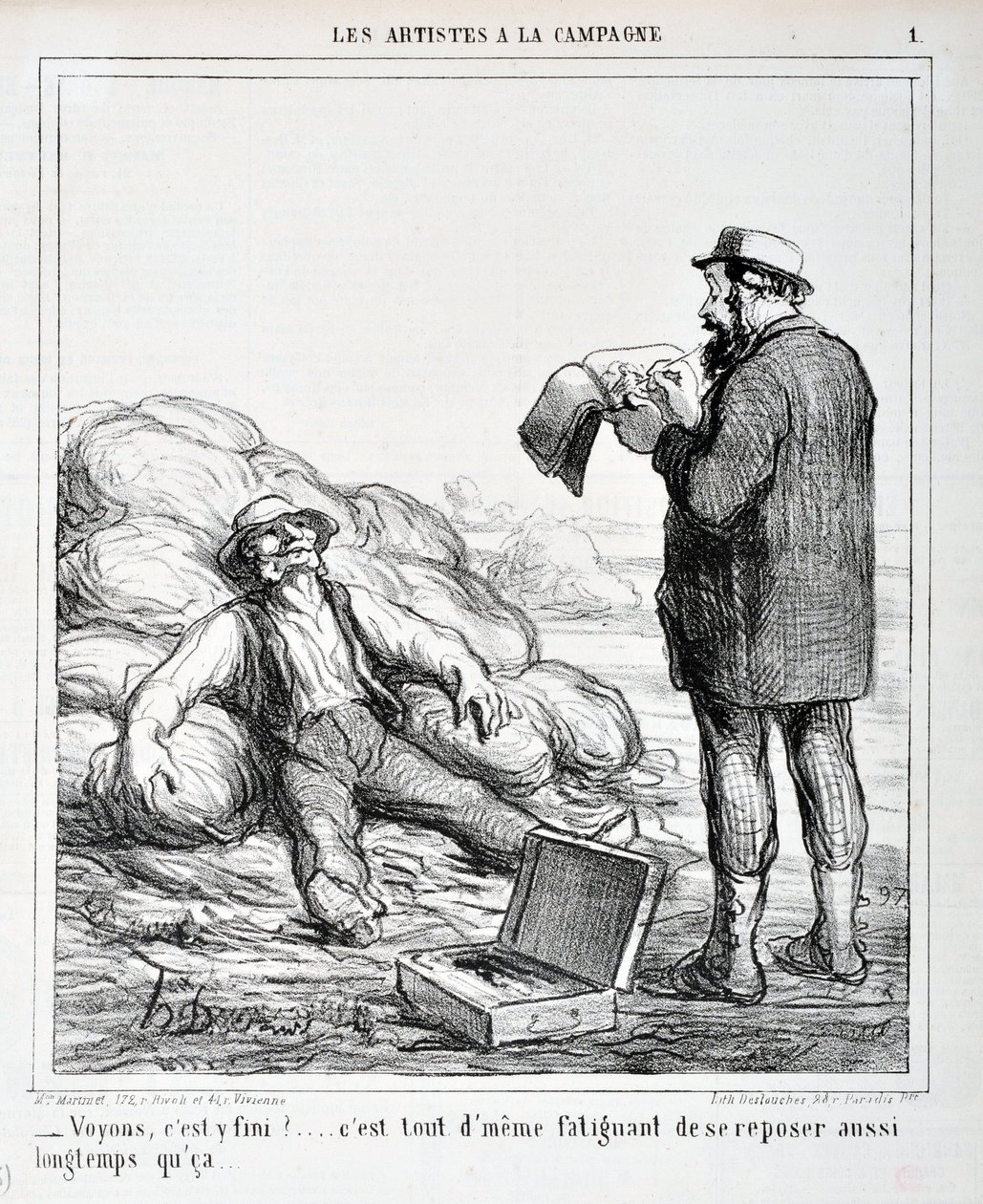 Obra de Honoré Daumier (1808-1879). Charivari data de 1865: Serie LOS ARTISTAS EN EL CAMPO “- Veamos, ¿ha terminado?... Es aún cansado descansar tanto tiempo como...” MUSEO DE BELLAS ARTES - PALACIO LONGCHAMP, MARSELLA de Honoré Daumier