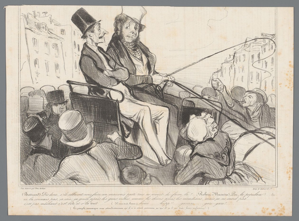 Bertrand y Robert-Macaire en un carruaje rodeados de gente de Honoré Daumier