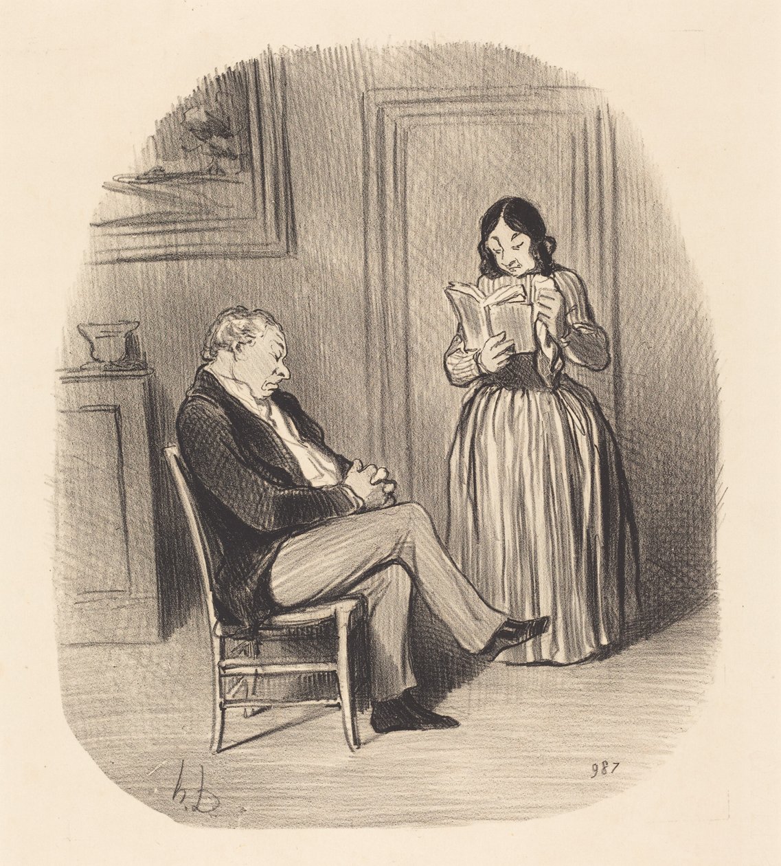 Burgués leyendo, después de cenar, algunos capítulos... de Honoré Daumier