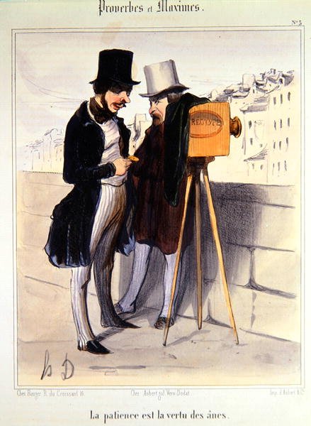 Caricatura ridiculizando el tiempo necesario para tomar una foto de daguerrotipo, c.1840 de Honoré Daumier
