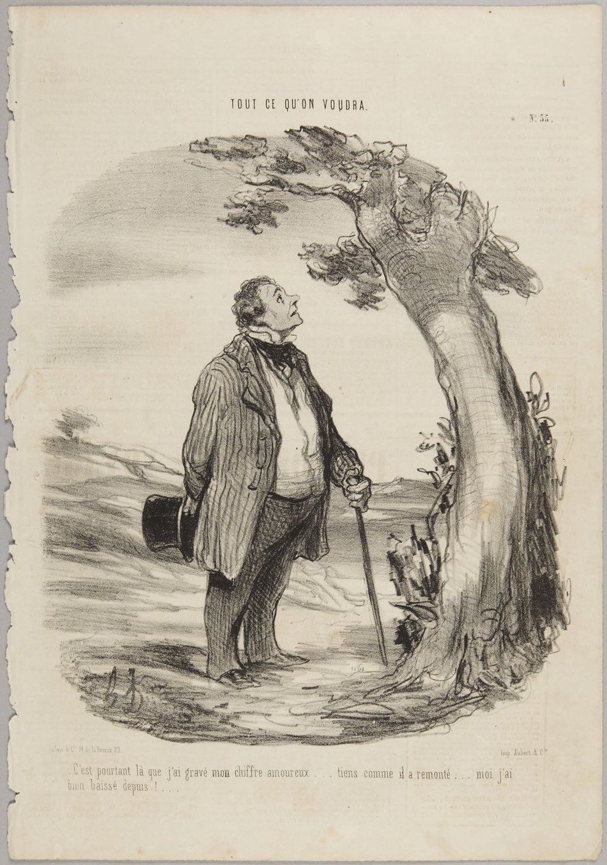 «Sin embargo, fue allí donde grabé mi prenda de amor...», número 35 de la serie Todo lo que se quiera de Le Charivari de Honoré Daumier