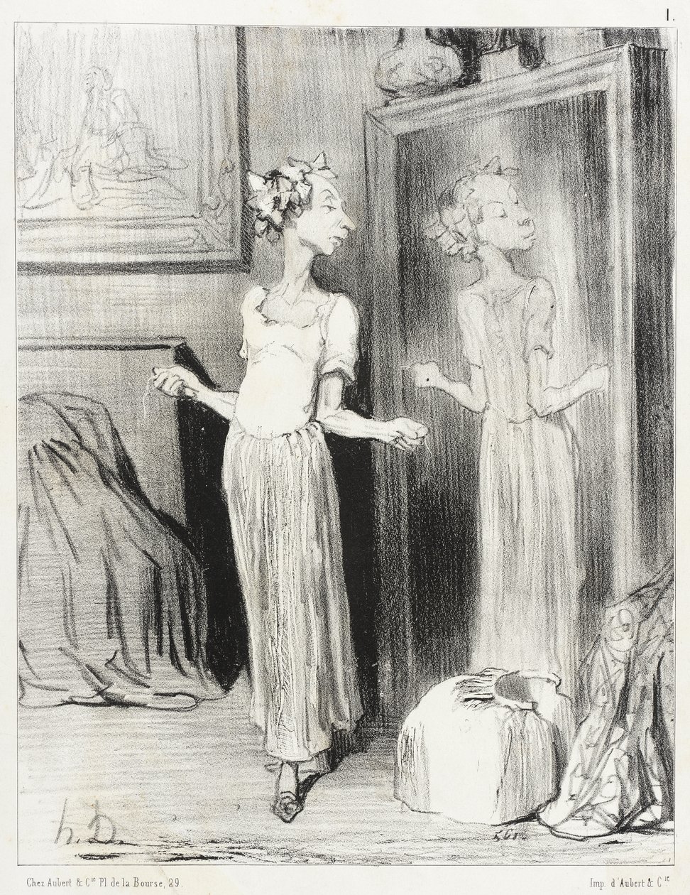 Es curioso cómo este espejo me aplana... de Honoré Daumier