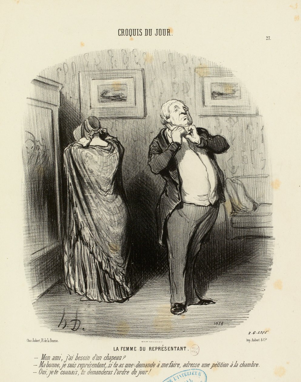 Boceto del día n.º 27: La mujer del comercial. — Amigo, ¿necesito un sombrero de Honoré Daumier
