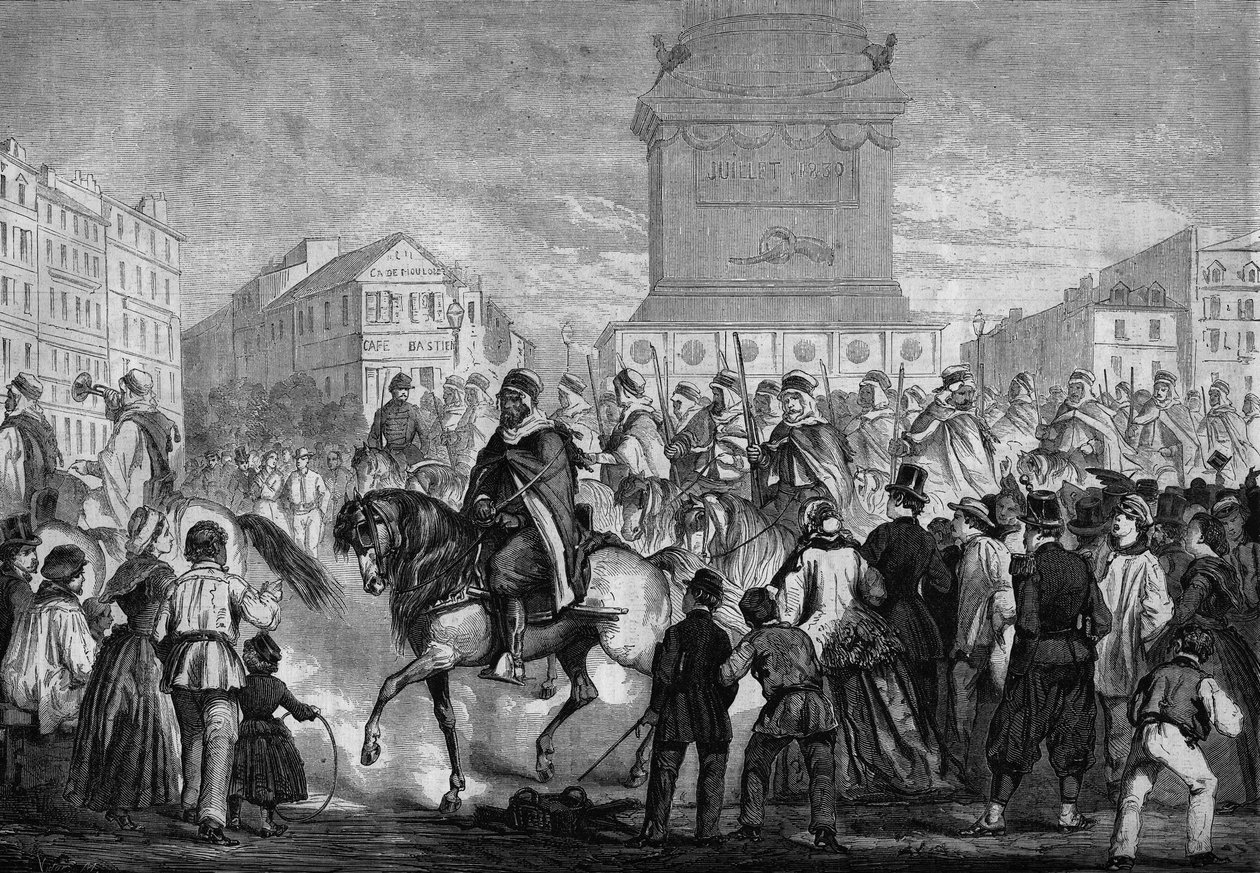 Desfile de los spahis del ejército colonial argelino en las calles de París (paso por la plaza de la Bastilla) de Honoré Daumier