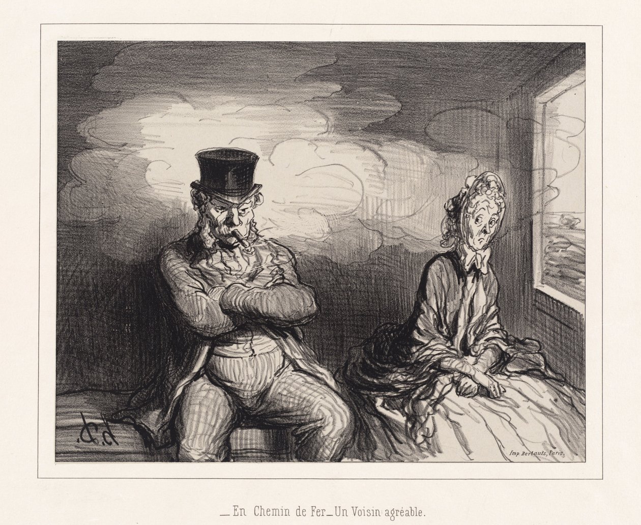 En tren... un vecino agradable (On the Railroad: A Pleasant Neighbor) de Honoré Daumier