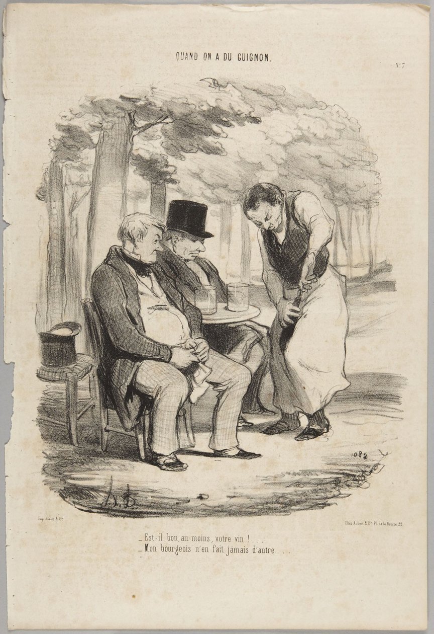 ¡Al menos, qué bueno está vuestro vino!..., número 7 de la serie «Quand on a du Guignon» de Le Charivari de Honoré Daumier