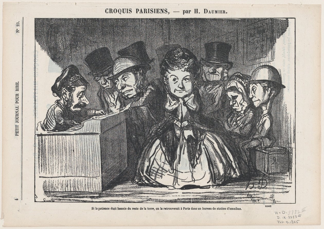 Si la paciencia hubiera desaparecido de todo el mundo, seguramente se la encontraría de nuevo en una parada de autobús de París, de «Bocetos parisinos» de Honoré Daumier