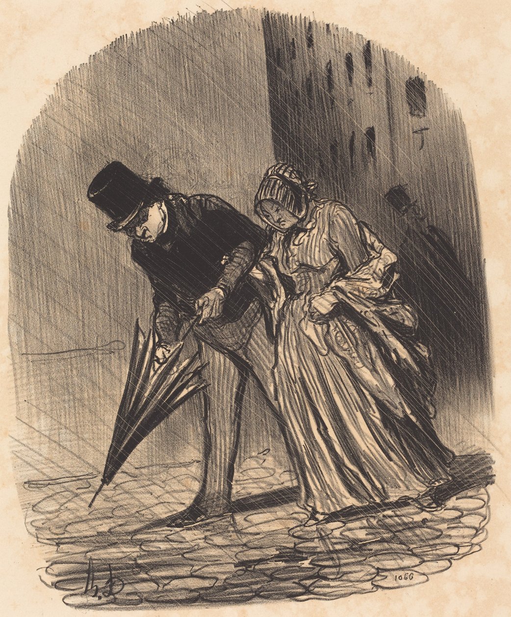 Inconveniente de un paraguas de muelles demasiado complicados de Honoré Daumier