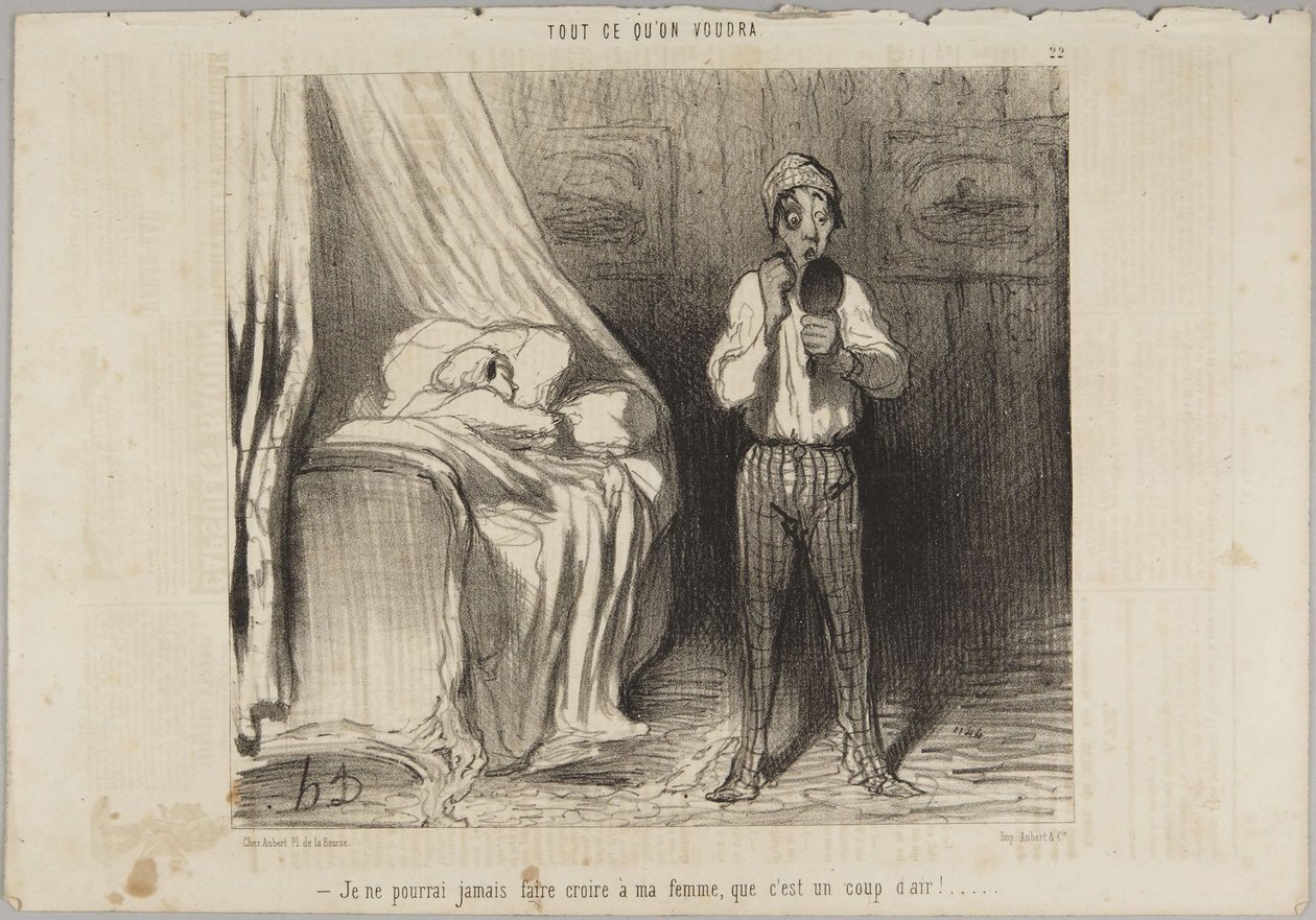 ¡Nunca lograré hacer creer a mi mujer que fue una corriente de aire!, número 22 de la serie Todo lo que se quiera de Le Charivari de Honoré Daumier