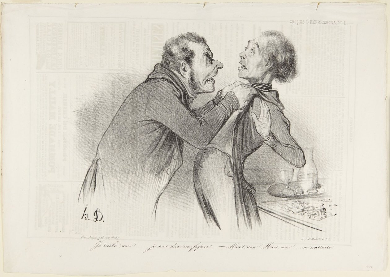 ¿Yo hago trampas? ¿Yo? ..., número 11 de la serie Bocetos de expresiones de Le Charivari de Honoré Daumier