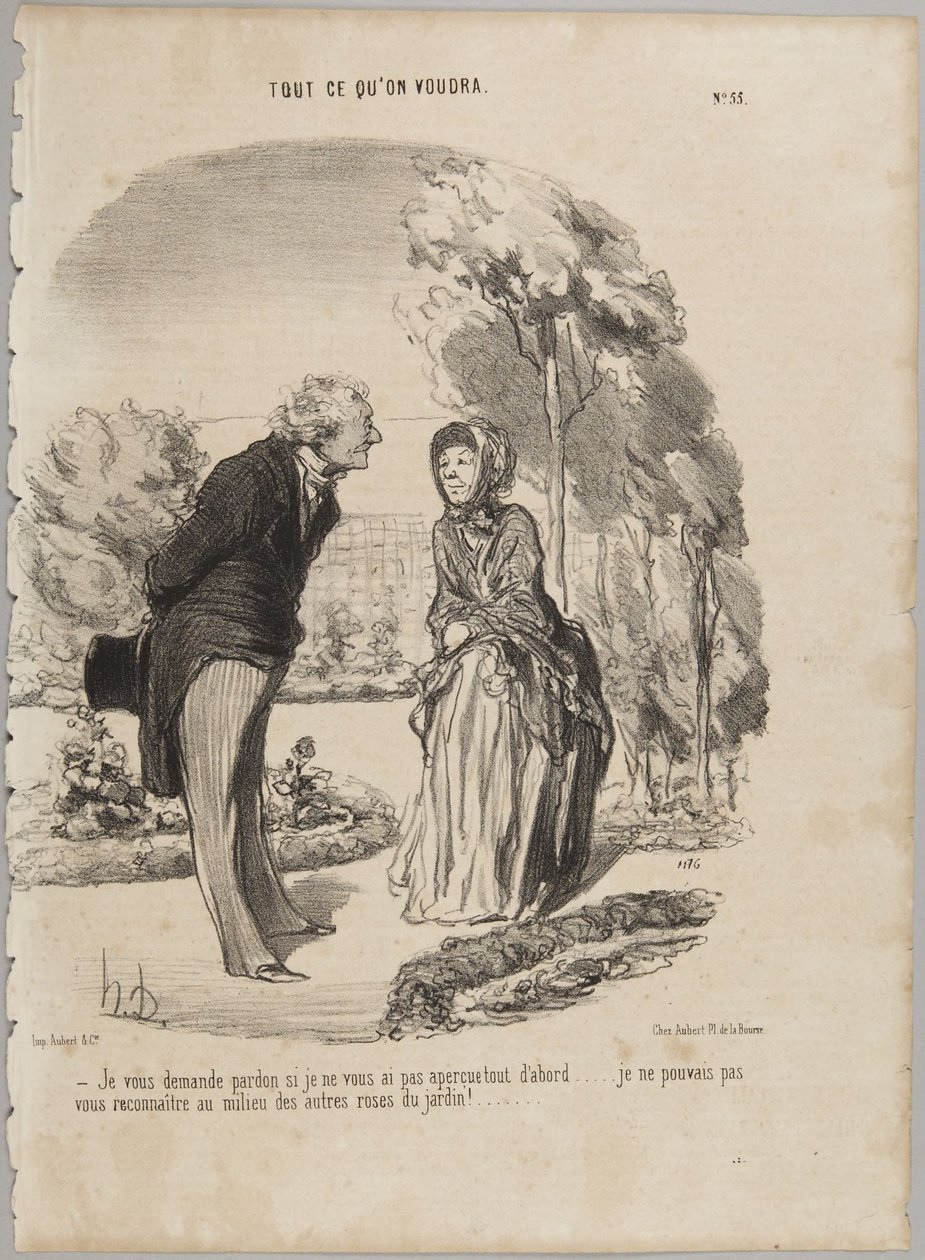 Le pido perdón si no la advertí al principio..., número 55 de la serie "Todo lo que se quiera" de Le Charivari de Honoré Daumier