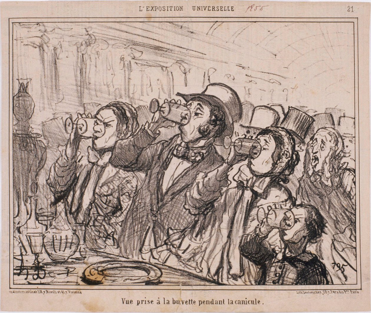 La Exposición Universal: Vista tomada en el bar durante la ola de calor de Honoré Daumier