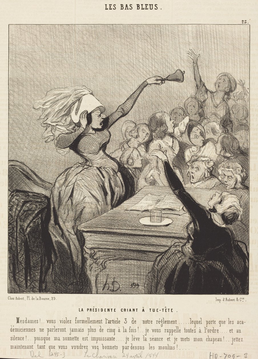 La presidenta gritando a voz en cuello: «¡Señoras!...» de Honoré Daumier