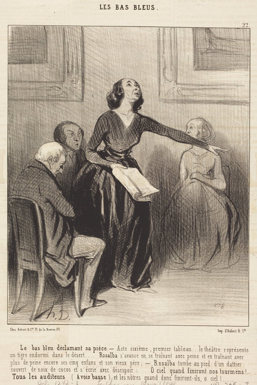 El «Bas-bleu» recitando su obra de Honoré Daumier