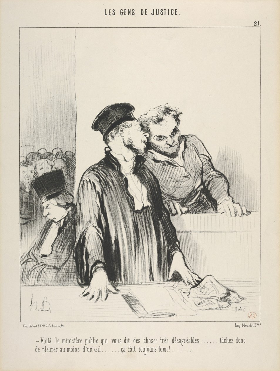 La gente de la justicia, lámina 21, «Ahí está el ministerio público que le dice cosas muy desagradables» de Honoré Daumier