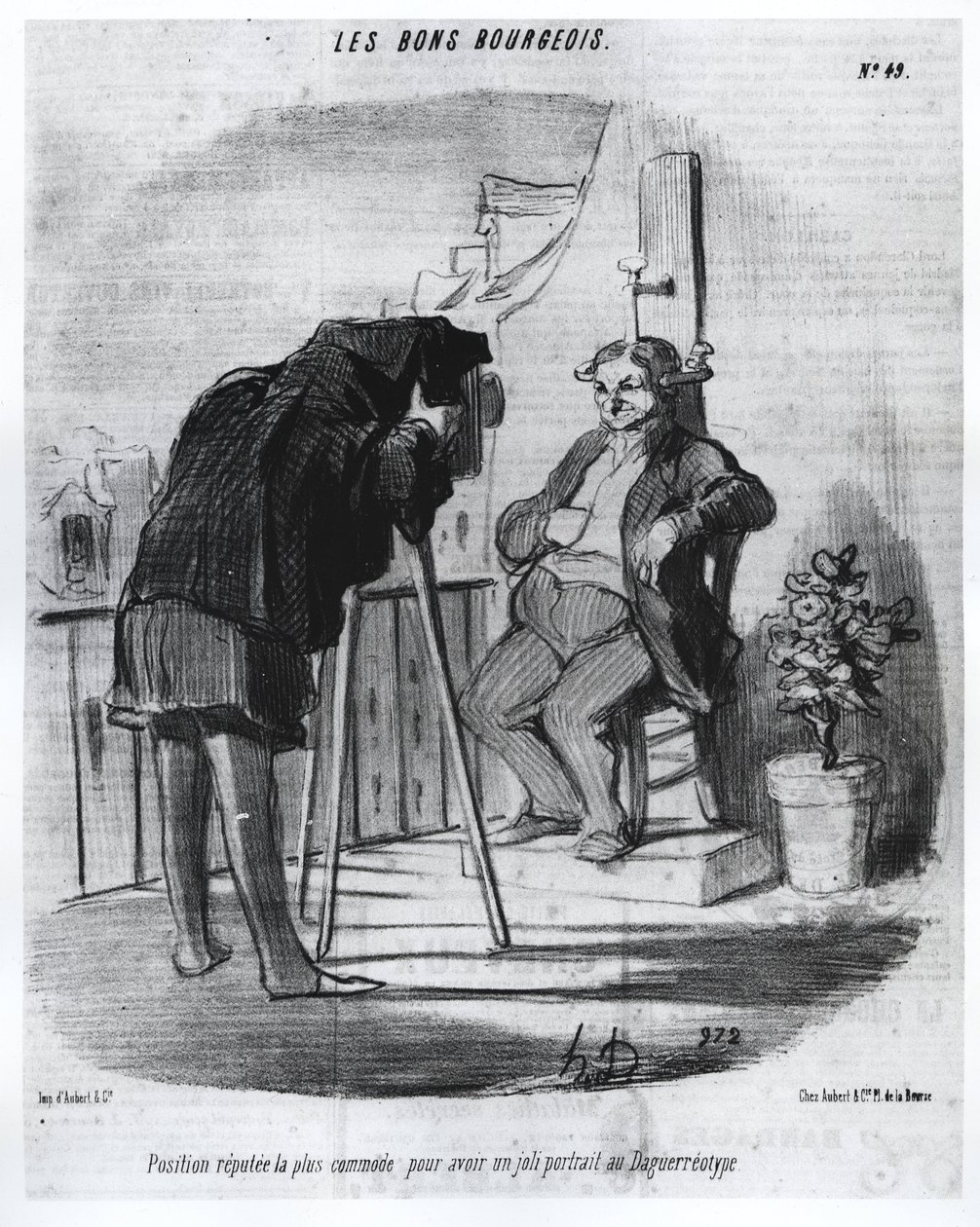 Los buenos burgueses - La posición más conveniente para tener un buen retrato en el daguerrotipo, caricatura de Daumier - en “Charivari” del 24/07/1847. de Honoré Daumier