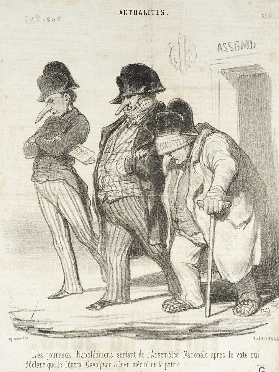 Los periódicos napoleónicos salen de la Asamblea Nacional después de la votación ... de Honoré Daumier