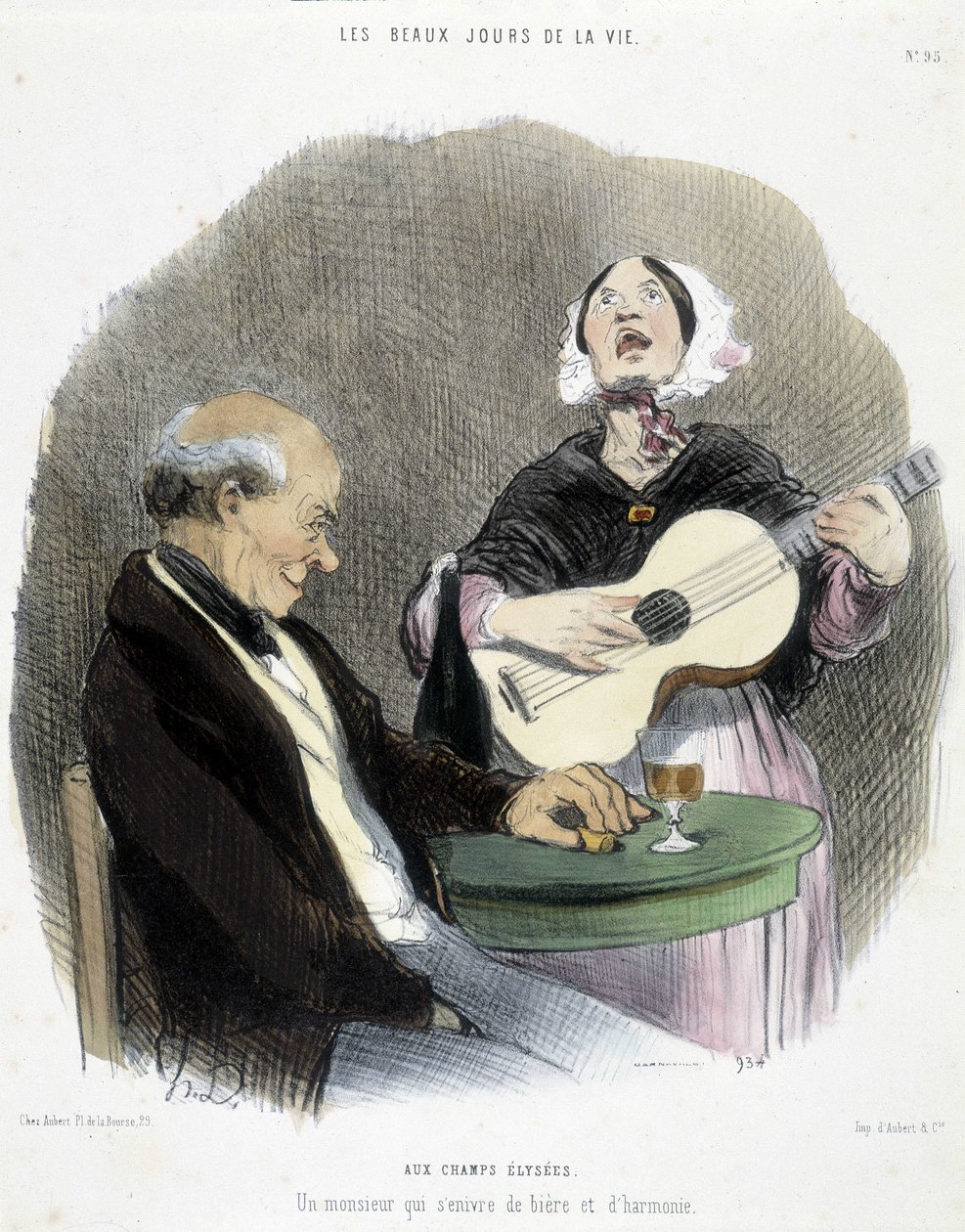 Hombre bebiendo en compañía de un cantante - en “Les Beaux Jours de la vie” por Honoré Daumier de Honoré Daumier