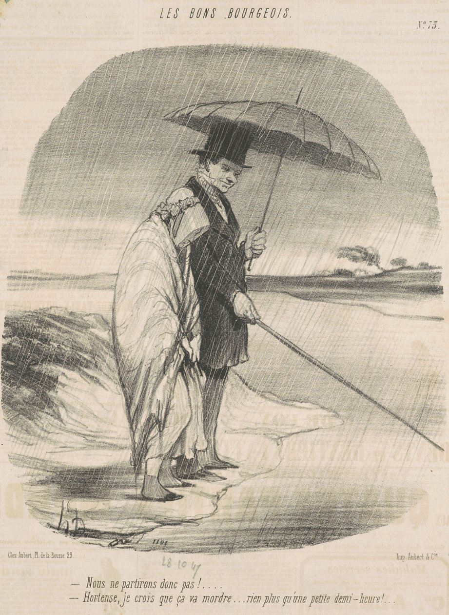 ¡Así que no nos iremos! - Hortense, creo que va a picar ... ¡No más de una media hora! de Honoré Daumier