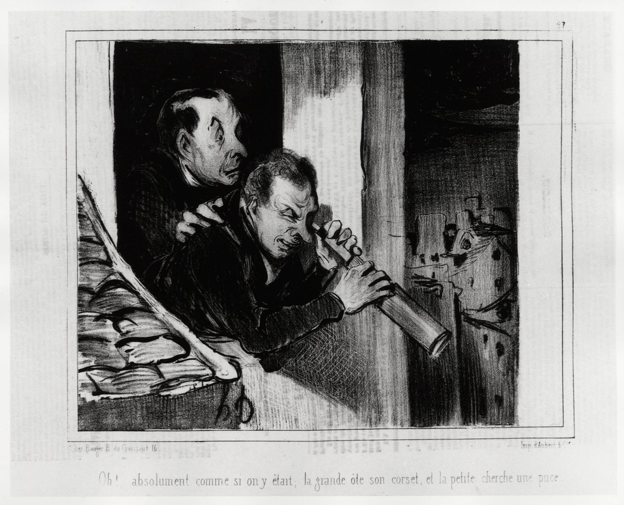 ¡Oh! Absolutamente como si estuviéramos allí, la grande se quita el corsé y la pequeña busca una astilla. Ilustración de Honoré Daumier, publicada en 