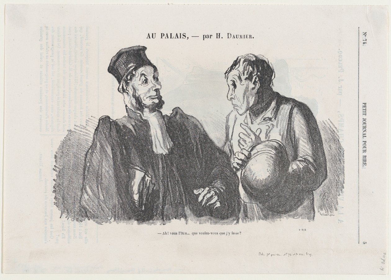Oh, usted es... (culpable), ¿y qué quiere que haga al respecto?, de «En el tribunal de justicia», publicado en Le Petit Journal pour Rire, 3 de marzo de 1866 de Honoré Daumier