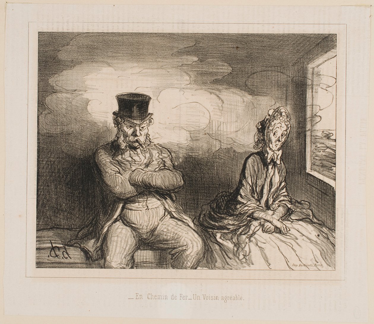 En el tren... Un agradable compañero de Honoré Daumier