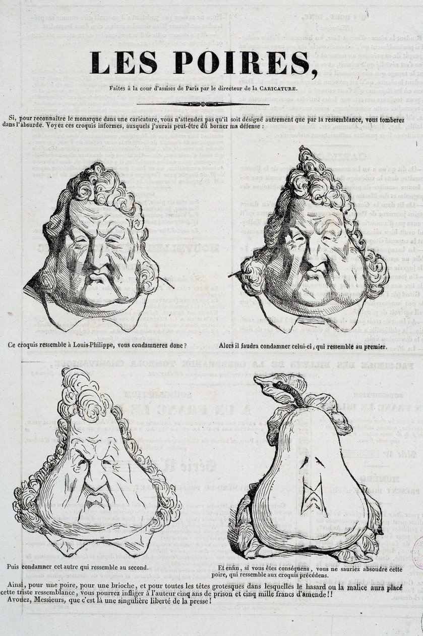Peras: Caricatura que representa una metamorfosis del rostro de Luis Felipe en pera de Honoré Daumier