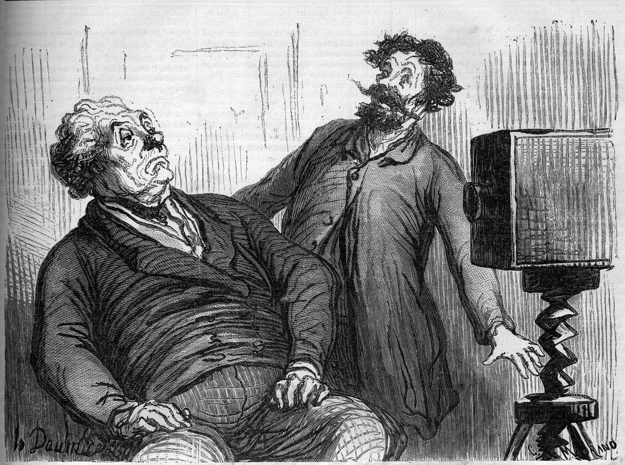 Fotógrafos y fotografías. Caricatura de Honoré Daumier (1808-1879). Grabado en Le Monde Illustré n°259 del 29 de marzo de 1862. de Honoré Daumier