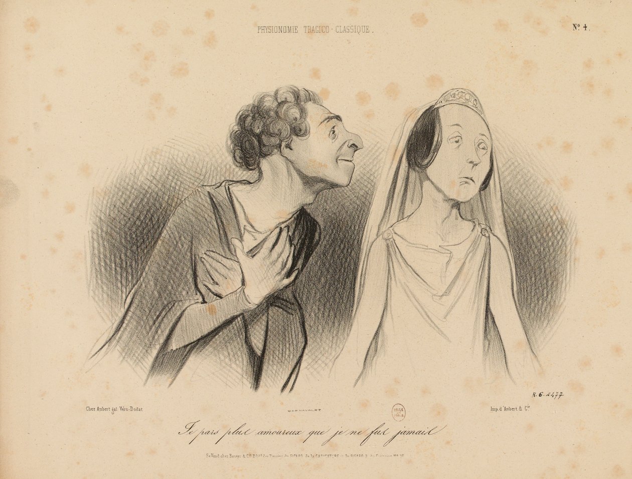 Fisonomías trágico-clásicas. Parto más enamorado de lo que jamás estuve. N.º 4. de Honoré Daumier