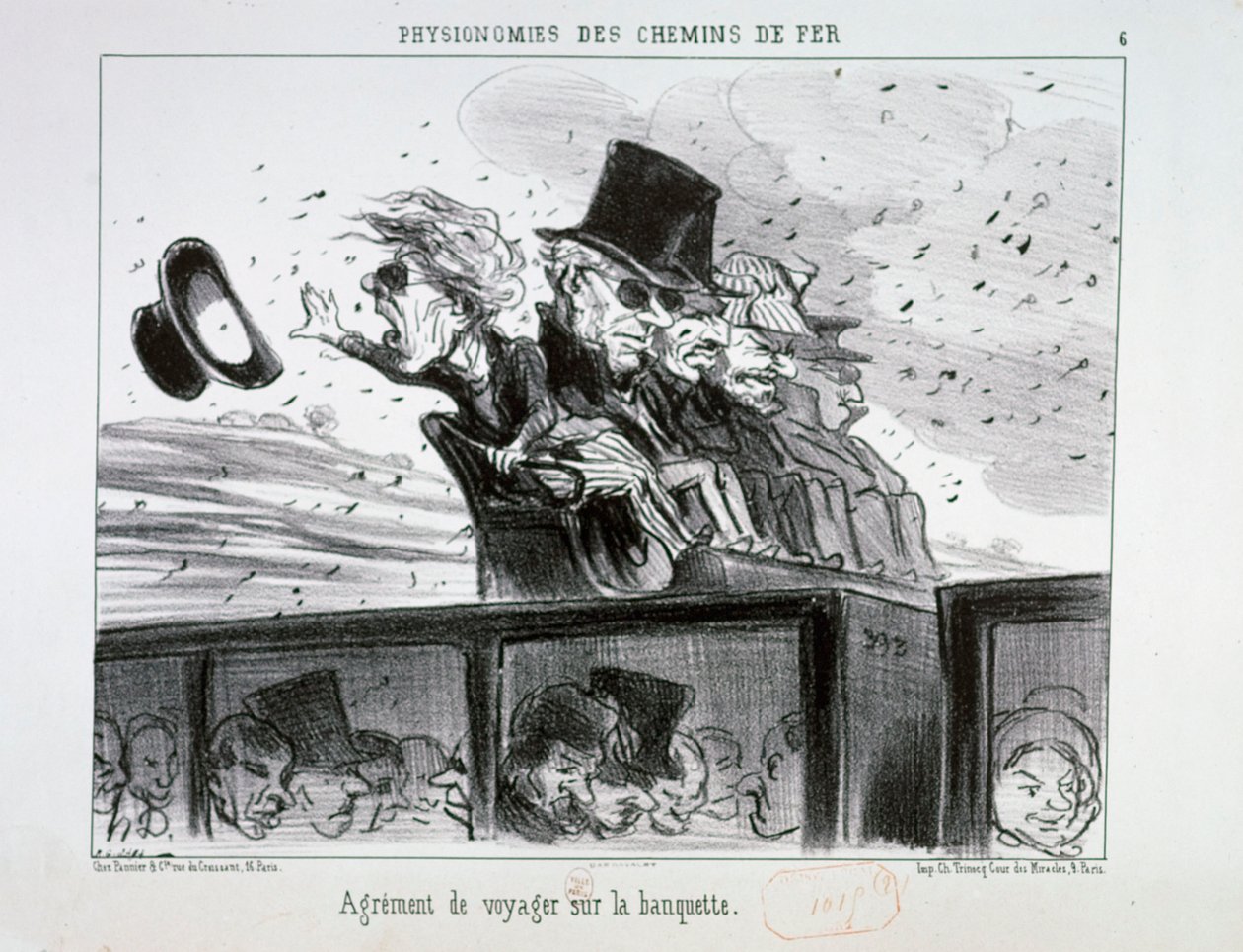 «Fisonomías de los ferrocarriles», n.º 6: El placer de viajar en el asiento. de Honoré Daumier