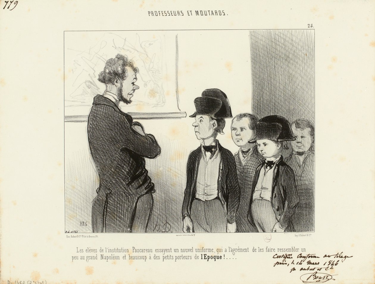 Profesores y mocosos. Los alumnos de la institución Pascareau prueban un nuevo uniforme... 25. de Honoré Daumier