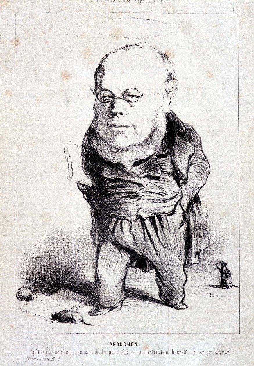 Proudhon, "apóstol del socialismo, enemigo de la propiedad y su destructor patentado" - por Daumier, en "Charivari" del 06/01/1849 de Honoré Daumier